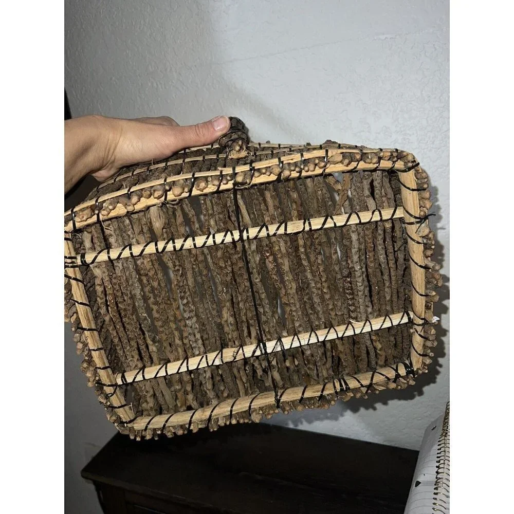 Rustic Twig/Stick Forest Basket 13x11x11” Handle Sturdy Well Made Cottage Easter